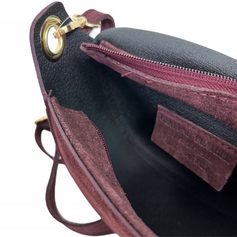 Torebka listonoszka bordowa crossbody skóra naturalna zamszowa Vera Pelle - LISTO SUEDE