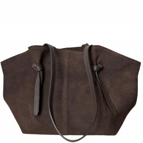 Torebka shopper brązowa czekoladowa skórzana zamszowa zamsz Laura Biaggi - ROMA Torebka shopper brązowa czekoladowa skórzana zamszowa zamsz Laura Biaggi - ROMA