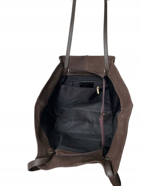 Torebka shopper brązowa czekoladowa skórzana zamszowa zamsz Laura Biaggi - ROMA Torebka shopper brązowa czekoladowa skórzana zamszowa zamsz Laura Biaggi - ROMA