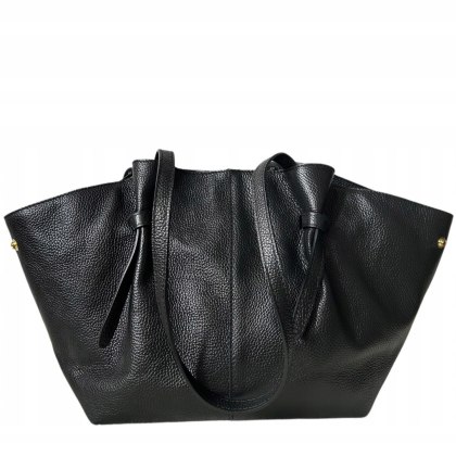 Torebka shopper czarna skórzana skóra naturalna licowa Laura Biaggi - ROMA