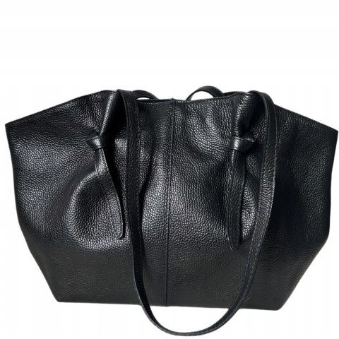 Torebka shopper czarna skórzana skóra naturalna licowa Laura Biaggi - ROMA