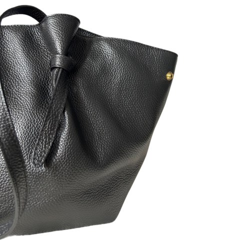 Torebka shopper czarna skórzana skóra naturalna licowa Laura Biaggi - ROMA