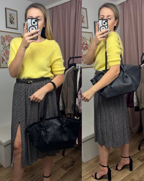 Torebka shopper czarna skórzana skóra naturalna licowa Laura Biaggi - ROMA