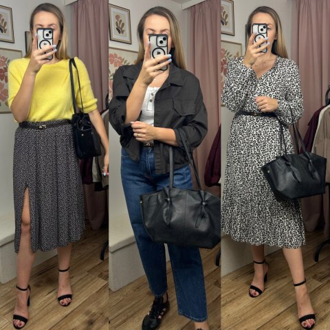 Torebka shopper czarna skórzana skóra naturalna licowa Laura Biaggi - ROMA
