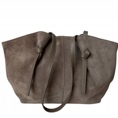 Torebka shopper mocha taupe skórzana zamszowa zamsz Laura Biaggi - ROMA Torebka shopper mocha taupe skórzana zamszowa zamsz Laura Biaggi - ROMA