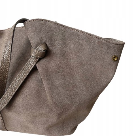 Torebka shopper mocha taupe skórzana zamszowa zamsz Laura Biaggi - ROMA Torebka shopper mocha taupe skórzana zamszowa zamsz Laura Biaggi - ROMA
