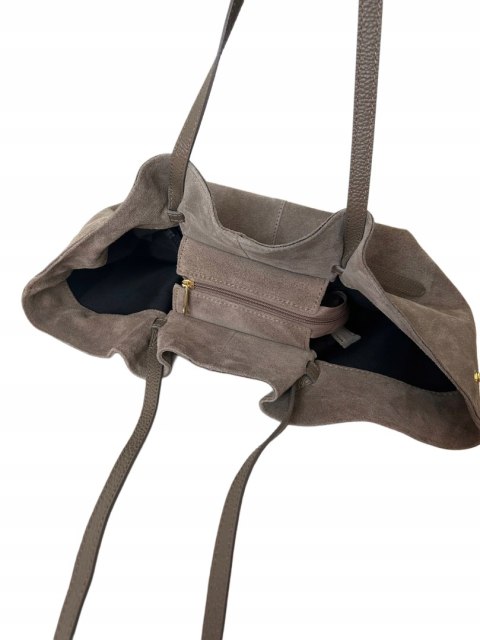Torebka shopper mocha taupe skórzana zamszowa zamsz Laura Biaggi - ROMA Torebka shopper mocha taupe skórzana zamszowa zamsz Laura Biaggi - ROMA