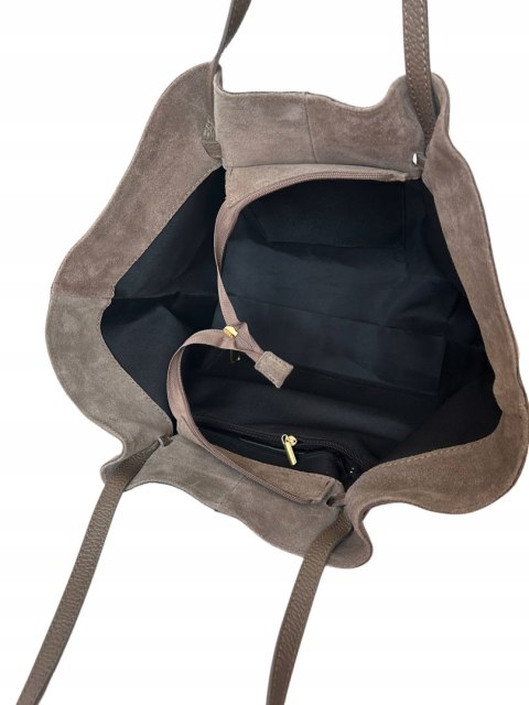 Torebka shopper mocha taupe skórzana zamszowa zamsz Laura Biaggi - ROMA Torebka shopper mocha taupe skórzana zamszowa zamsz Laura Biaggi - ROMA