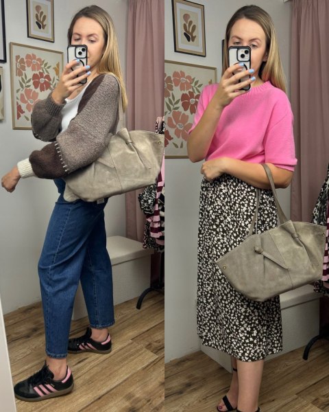Torebka shopper mocha taupe skórzana zamszowa zamsz Laura Biaggi - ROMA Torebka shopper mocha taupe skórzana zamszowa zamsz Laura Biaggi - ROMA