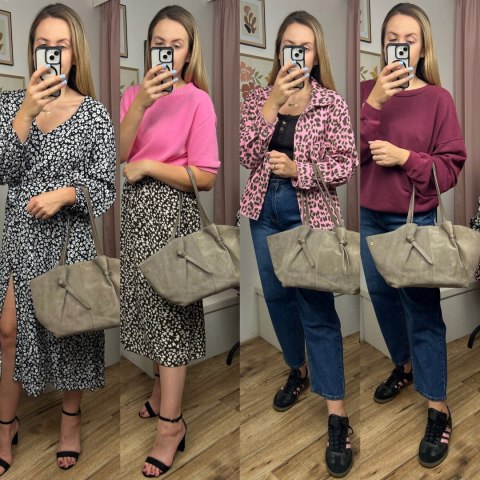 Torebka shopper mocha taupe skórzana zamszowa zamsz Laura Biaggi - ROMA Torebka shopper mocha taupe skórzana zamszowa zamsz Laura Biaggi - ROMA