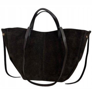 Torebka skórzana zamszowa zamsz czekoladowa brązowa duża maxi Laura Biaggi- MAXI SUEDE