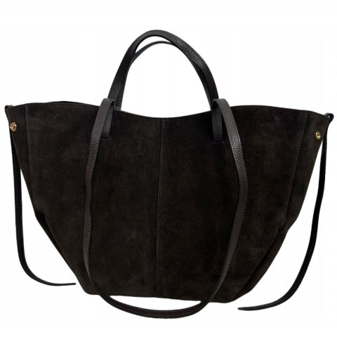 Torebka skórzana zamszowa zamsz czekoladowa brązowa duża maxi Laura Biaggi- MAXI SUEDE