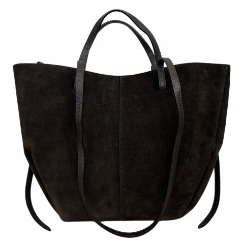 Torebka skórzana zamszowa zamsz czekoladowa brązowa duża maxi Laura Biaggi- MAXI SUEDE