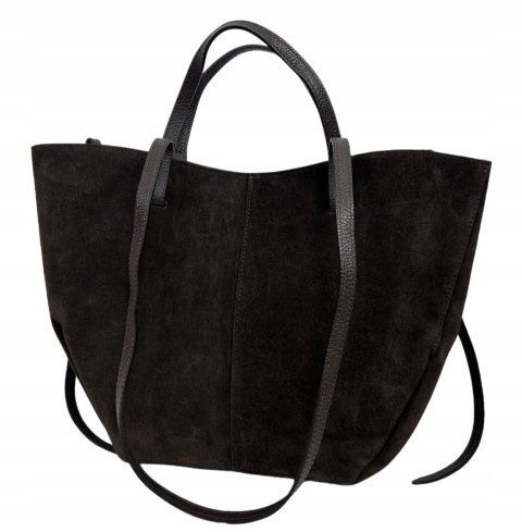 Torebka skórzana zamszowa zamsz czekoladowa brązowa duża maxi Laura Biaggi- MAXI SUEDE