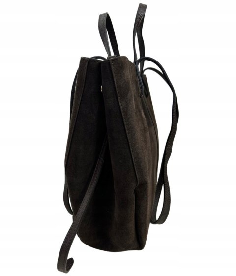 Torebka skórzana zamszowa zamsz czekoladowa brązowa duża maxi Laura Biaggi- MAXI SUEDE