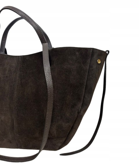 Torebka skórzana zamszowa zamsz czekoladowa brązowa duża maxi Laura Biaggi- MAXI SUEDE