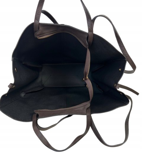 Torebka skórzana zamszowa zamsz czekoladowa brązowa duża maxi Laura Biaggi- MAXI SUEDE