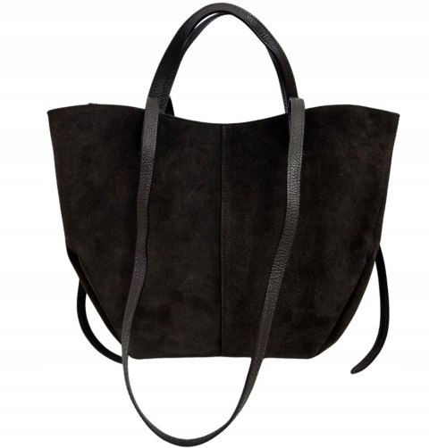 Torebka skórzana zamszowa zamsz czekoladowa brązowa duża maxi Laura Biaggi- MAXI SUEDE