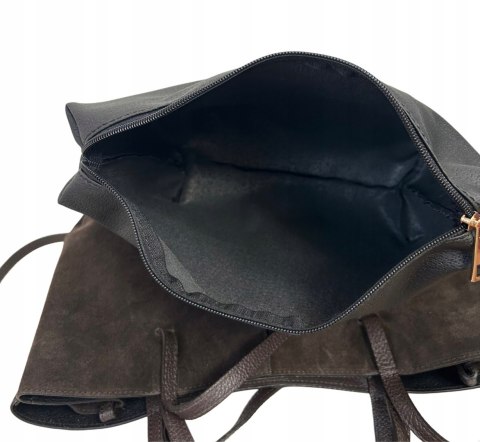 Torebka skórzana zamszowa zamsz czekoladowa brązowa duża maxi Laura Biaggi- MAXI SUEDE