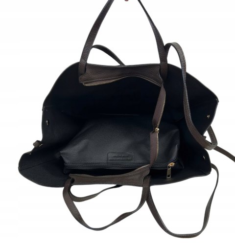 Torebka skórzana zamszowa zamsz czekoladowa brązowa duża maxi Laura Biaggi- MAXI SUEDE