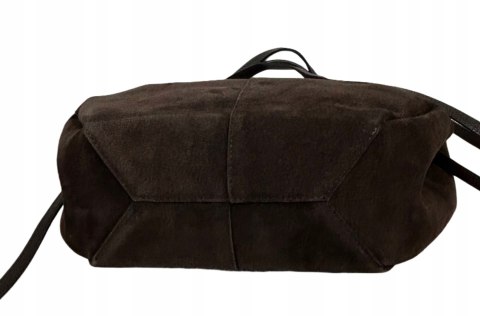 Torebka skórzana zamszowa zamsz czekoladowa brązowa duża maxi Laura Biaggi- MAXI SUEDE