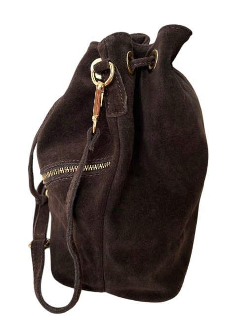 Torebka worek zamsz naturalny skóra brązowa czekolada frędzle Laura Biaggi - BOHO CHIC Torebka worek zamsz naturalny skóra brązowa czekolada frędzle Laura Biaggi - BOHO CHIC