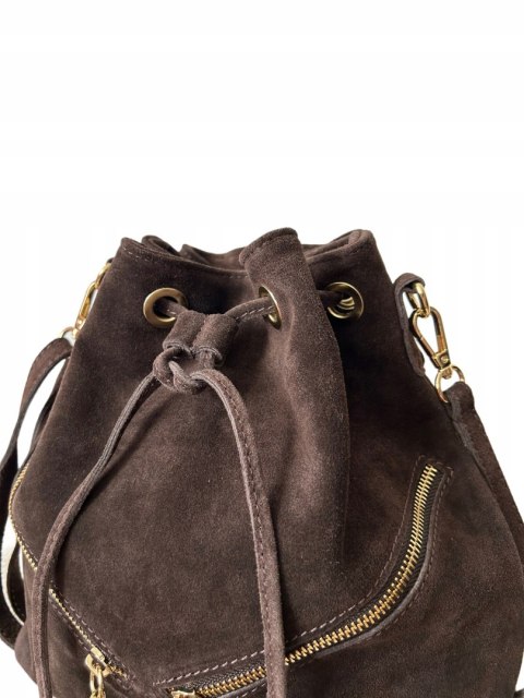 Torebka worek zamsz naturalny skóra brązowa czekolada frędzle Laura Biaggi - BOHO CHIC Torebka worek zamsz naturalny skóra brązowa czekolada frędzle Laura Biaggi - BOHO CHIC