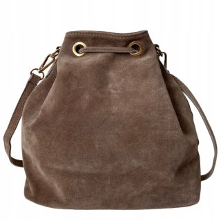 Torebka worek zamsz naturalny skóra jasny brąz mocha frędzle Laura Biaggi - BOHO CHIC