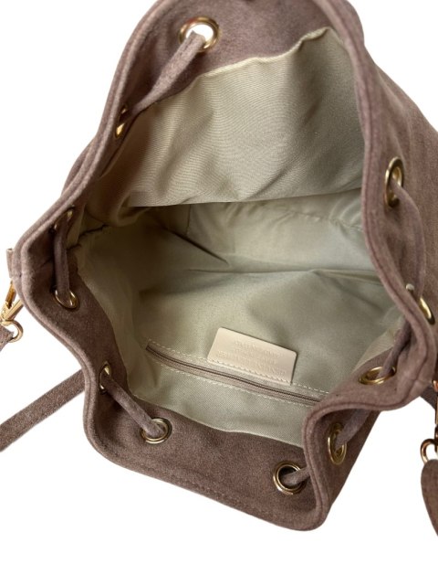 Torebka worek zamsz naturalny skóra jasny brąz mocha frędzle Laura Biaggi - BOHO CHIC Torebka worek zamsz naturalny skóra jasny brąz mocha frędzle Laura Biaggi - BOHO CHIC