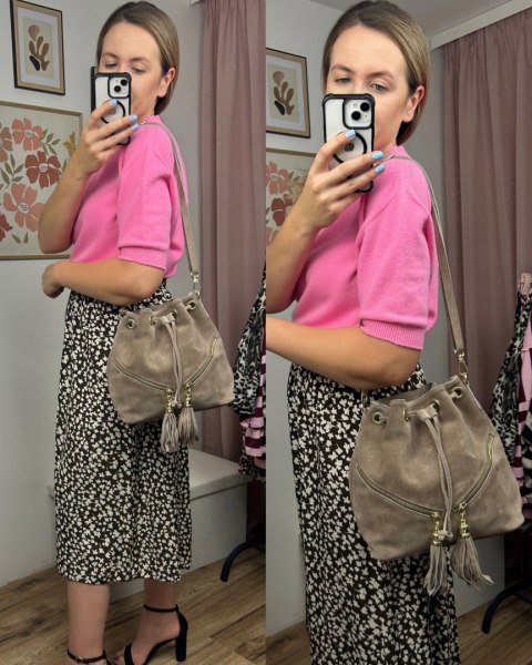 Torebka worek zamsz naturalny skóra jasny brąz mocha frędzle Laura Biaggi - BOHO CHIC Torebka worek zamsz naturalny skóra jasny brąz mocha frędzle Laura Biaggi - BOHO CHIC
