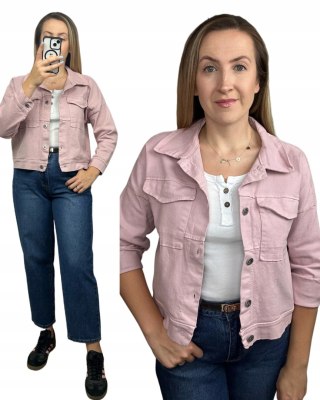 Włoska pudrowy róż różowy katana kurtka jeansowa bawełniana kieszenie luźna- EVERYDAY COMFORT