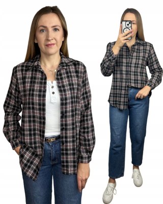 Bawełniana koszula flanelowa w kratę kratkę luźna bordowa czarna- FLANELLA