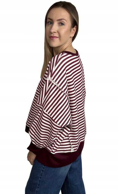 Bluza oversize luźna w poziome paski bawełniana rozcięcia bordo Azara- CUT