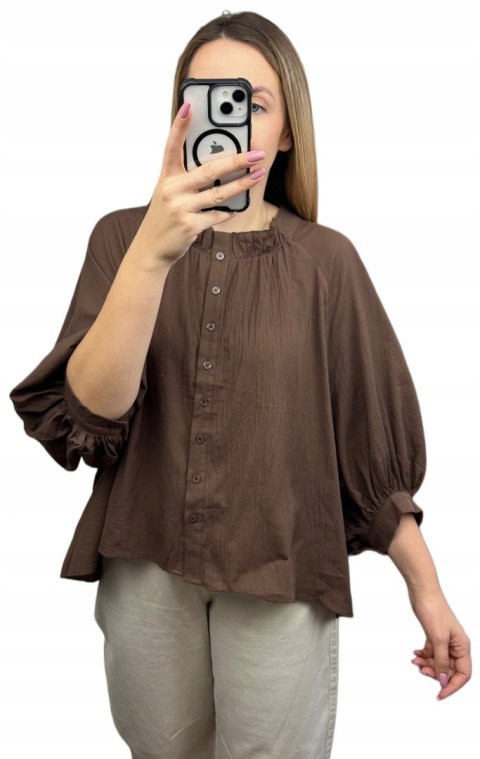 Brązowa koszula luźna Anioł oversize 100% bawełna Wiya- ANGEL