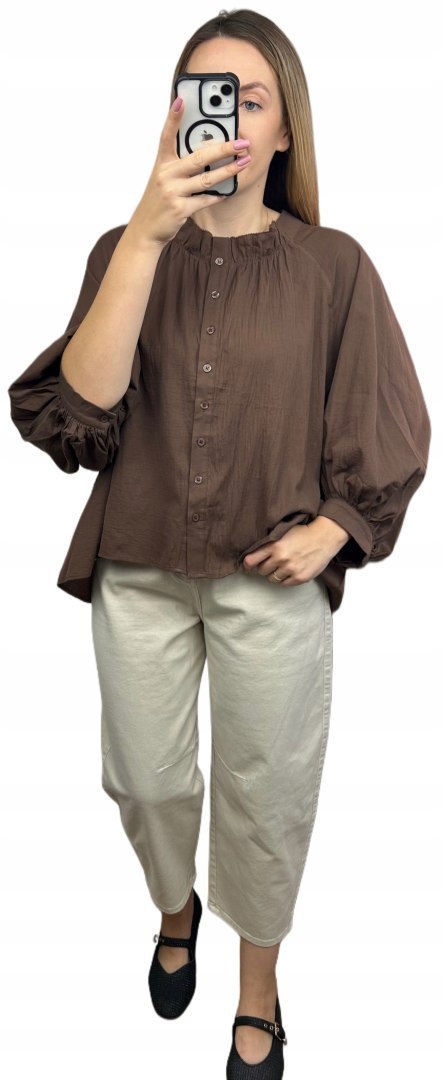 Brązowa koszula luźna Anioł oversize 100% bawełna Wiya- ANGEL