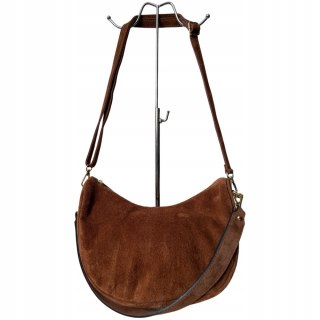 Cynamonowa torebka typu hobo skóra naturalna zamsz zamszowa Vera Pelle- DOUBLE STRAP