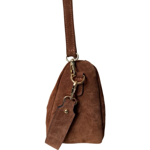 Cynamonowa torebka typu hobo skóra naturalna zamsz zamszowa Vera Pelle- DOUBLE STRAP