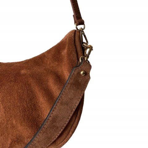 Cynamonowa torebka typu hobo skóra naturalna zamsz zamszowa Vera Pelle- DOUBLE STRAP
