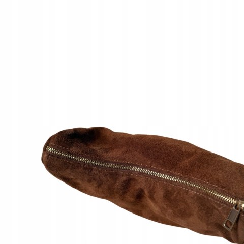 Cynamonowa torebka typu hobo skóra naturalna zamsz zamszowa Vera Pelle- DOUBLE STRAP