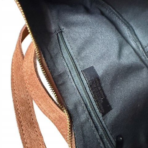 Cynamonowa torebka typu hobo skóra naturalna zamsz zamszowa Vera Pelle- DOUBLE STRAP