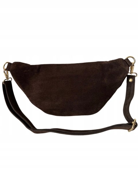 Czekoladowa brązowa nerka zamsz naturalny zamszowa dwa zamki Vera Pelle- URBAN BELT