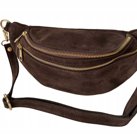 Czekoladowa brązowa nerka zamsz naturalny zamszowa dwa zamki Vera Pelle- URBAN BELT