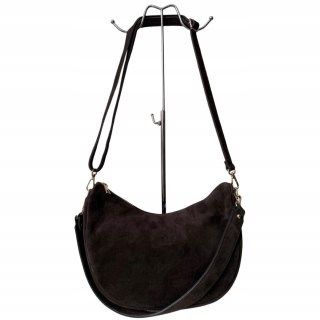 Czekoladowa torebka typu hobo skóra naturalna zamsz zamszowa Vera Pelle- DOUBLE STRAP