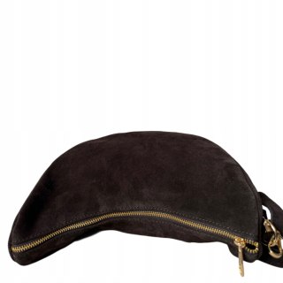 Czekoladowa torebka typu hobo skóra naturalna zamsz zamszowa Vera Pelle- DOUBLE STRAP