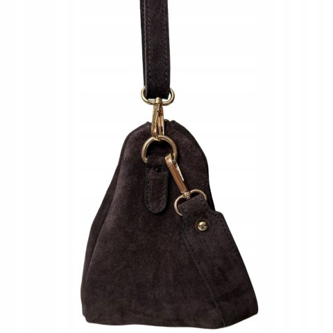 Czekoladowa torebka typu hobo skóra naturalna zamsz zamszowa Vera Pelle- DOUBLE STRAP