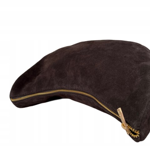 Czekoladowa torebka typu hobo skóra naturalna zamsz zamszowa Vera Pelle- DOUBLE STRAP