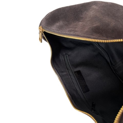 Czekoladowa torebka typu hobo skóra naturalna zamsz zamszowa Vera Pelle- DOUBLE STRAP