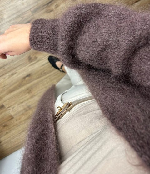 Długi luźny kardigan moherowy czekoladowy brązowy kid moher Toscana39- MOHAIR LUX