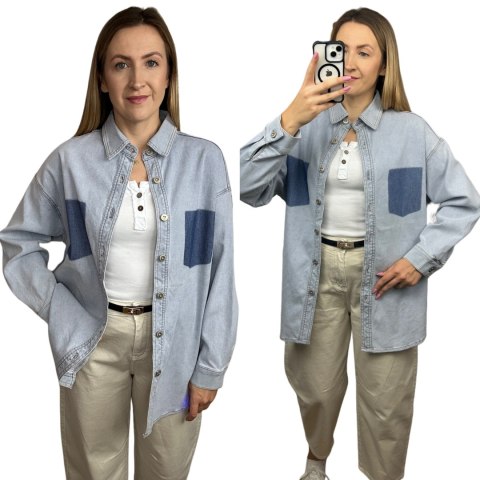 Jeansowa katana jeansowa oversize guziki bawełniana niebieska Wiya- DENIMA