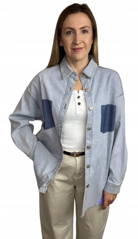 Jeansowa katana jeansowa oversize guziki bawełniana niebieska Wiya- DENIMA